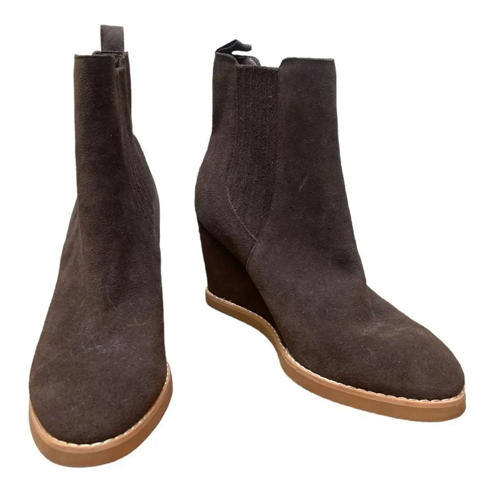 New Splendid WANDA Size 8.5 Chelsea Wedge Boot Brown Suede Leather Round Toe